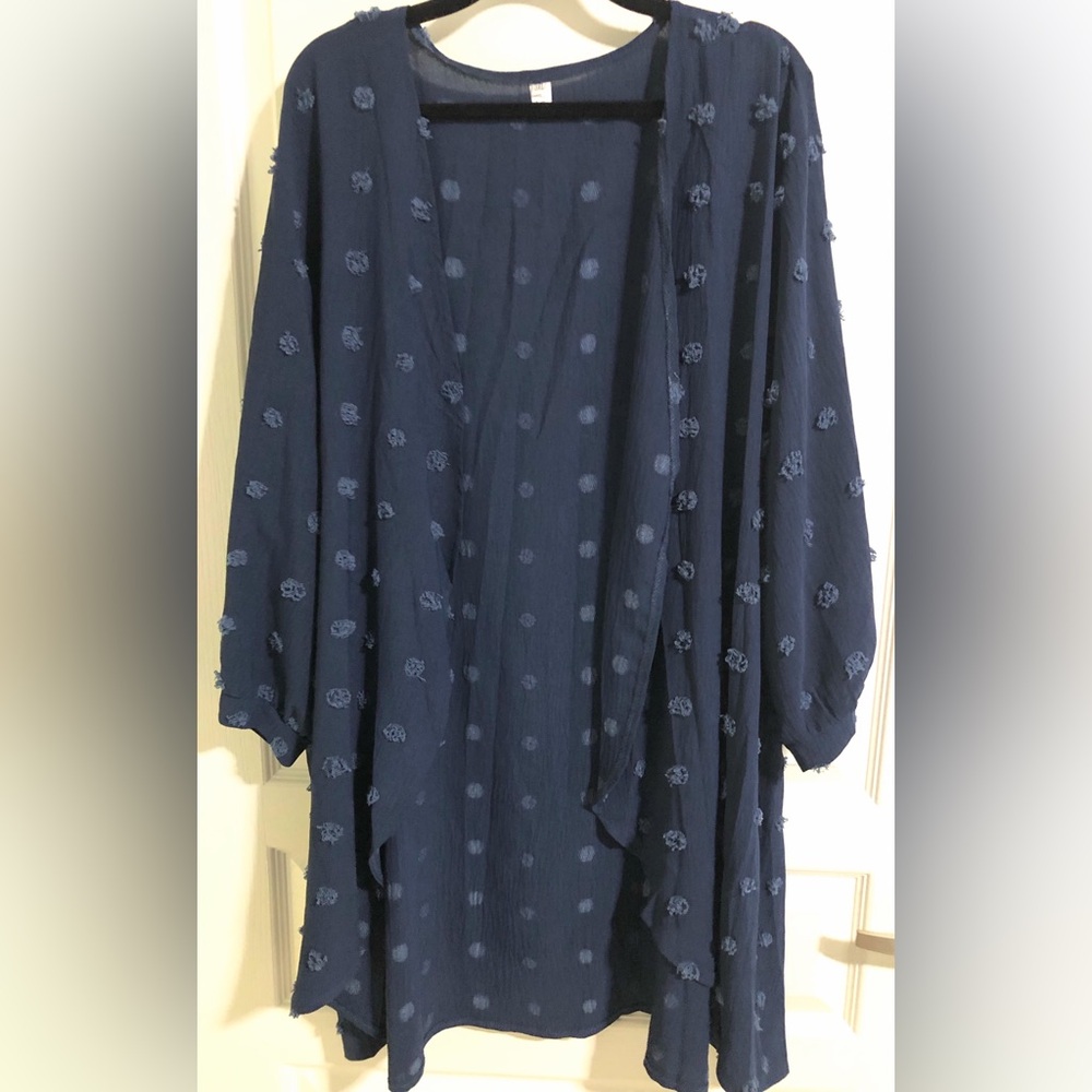 Light-weight Swiss dot Navy Elbow Sleeve Cardigan 3x